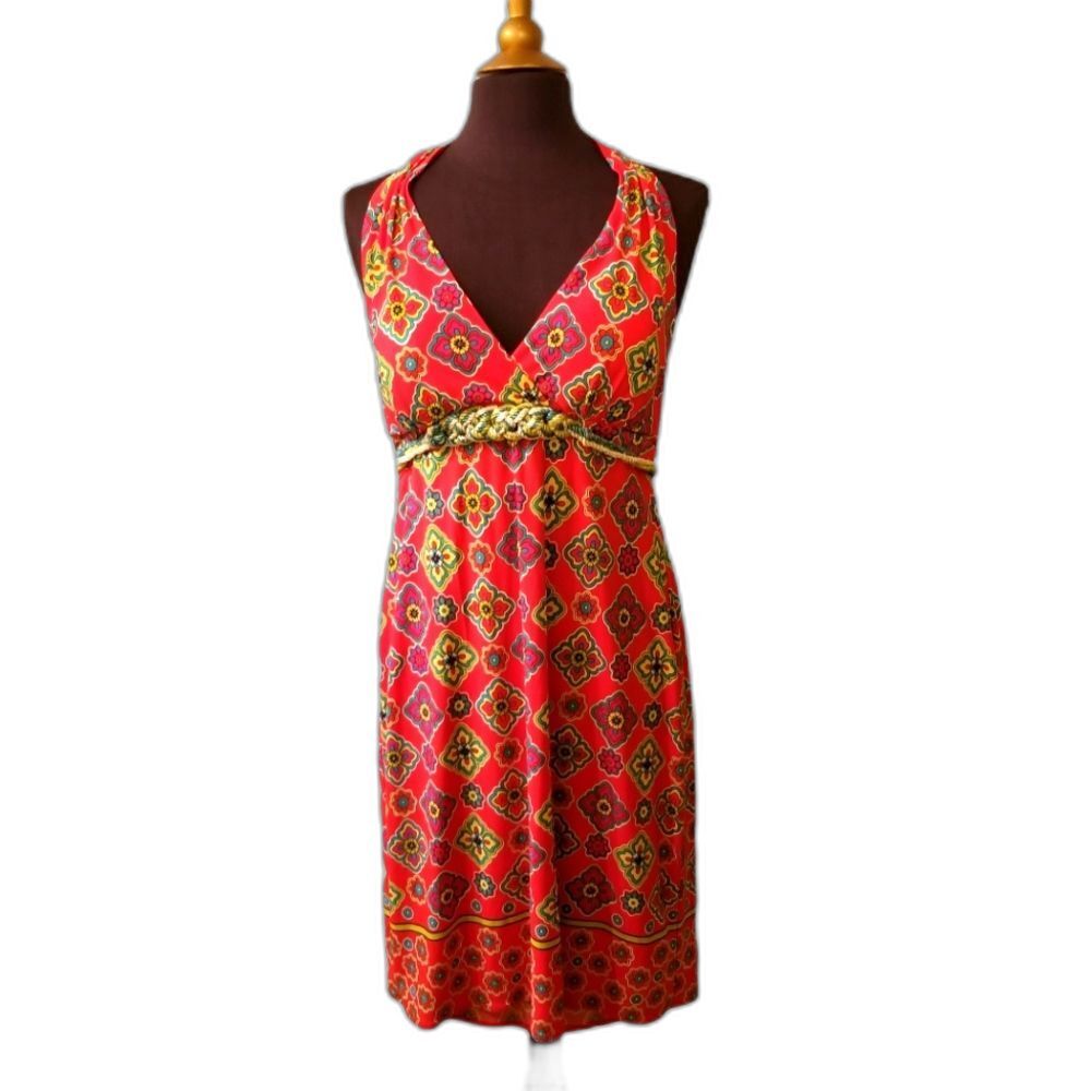 Muse Halter Dress Women's 10 Red Floral Romantic Vacation Boho